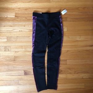 Black leggings with velvet purple sides